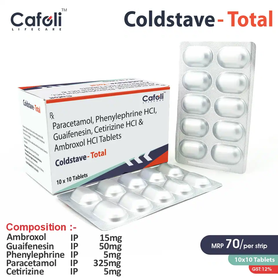 Ambroxol + Guaifenesin + Phenylephrine + Paracetamol + Cetirizine Tablet at Best Price for Cold and Flu Relief, Decongestant, Antihistamine.